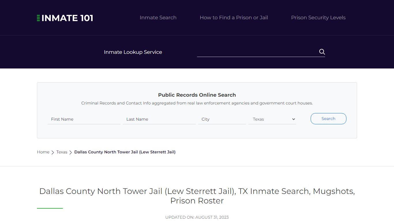 Dallas County North Tower Jail (Lew Sterrett Jail), TX Inmate Search ...