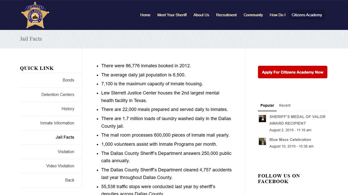 Jail Facts – Sheriff Department - Dallas County